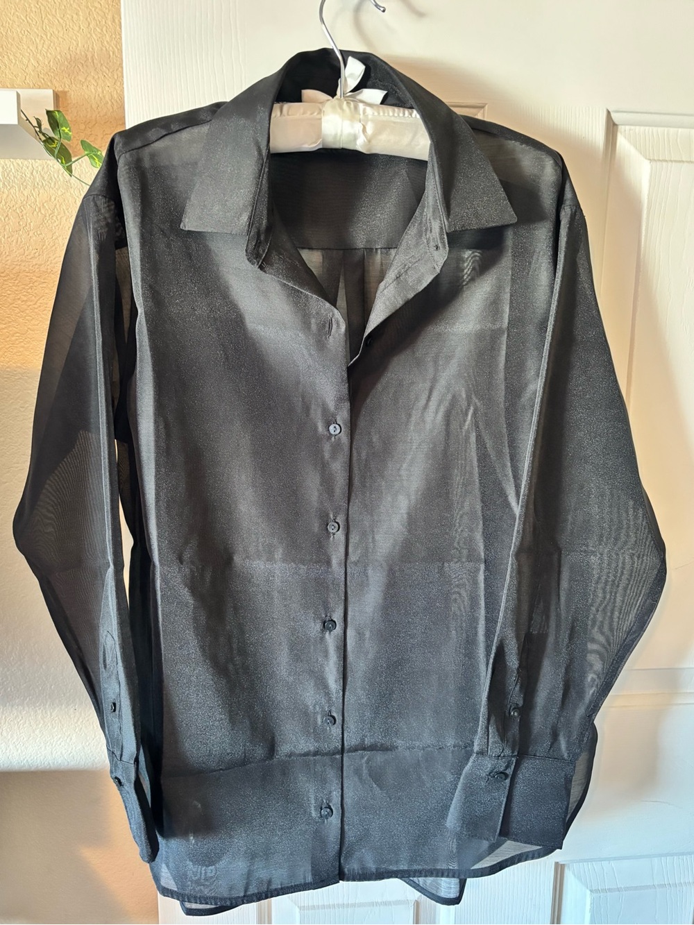 Old Navy Black Sheer Long-Sleeve Button-Down Blouse